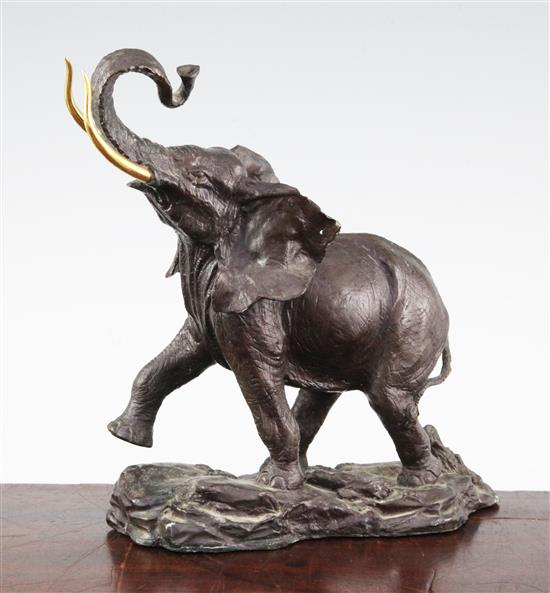 A 20th century patinated bronze elephant, 9.5in.